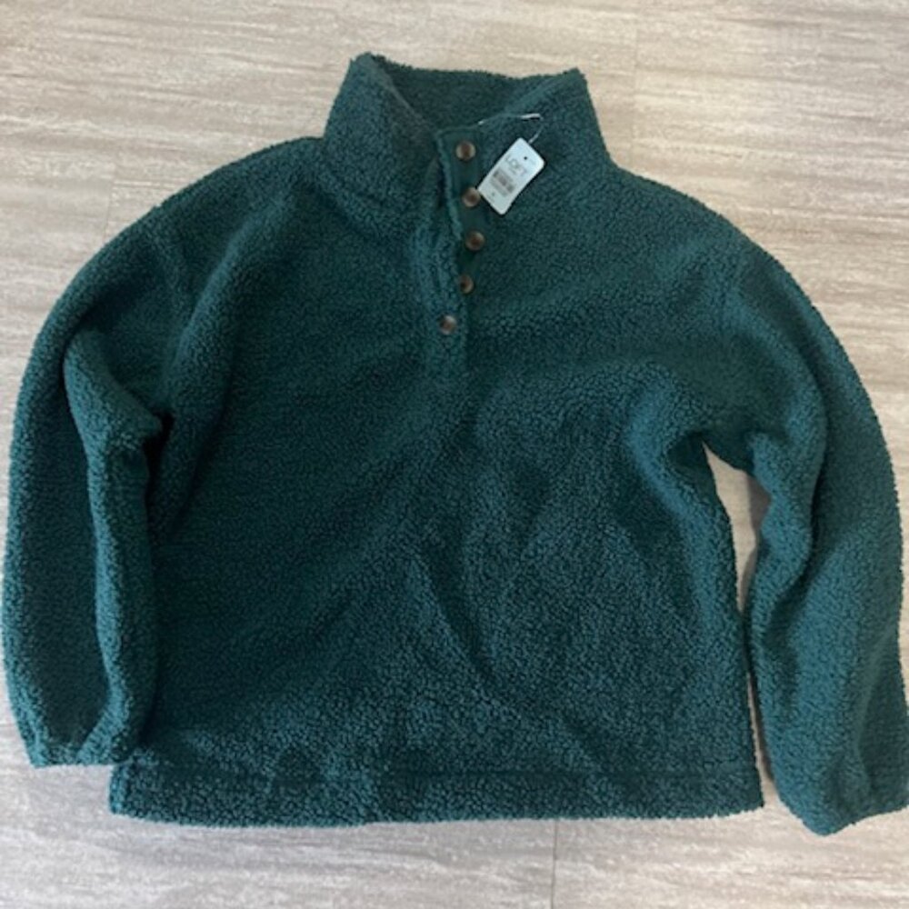 NWT Loft Misses Size Small Petite Teal Green Sherpa Long Sleeve Pullover Top